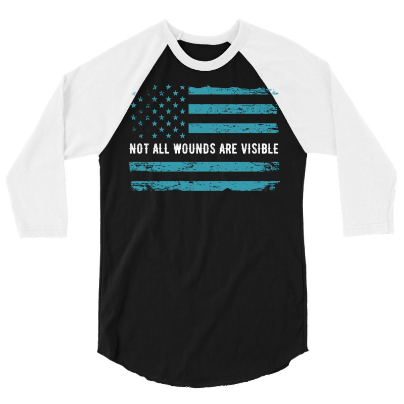 Ptsd Awareness Not All Wounds Are Visible Usa Flag In Tale Colors 3/4 Sleeve Shirt | Artistshot