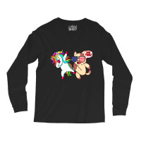 Dabbing Unicorn With Funny Angry Cat Kicking His B Long Sleeve Shirts | Artistshot