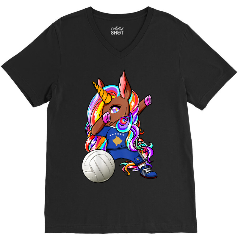 Dabbing Brown Skin Unicorn Kosovo Volleyball Fans  V-neck Tee | Artistshot