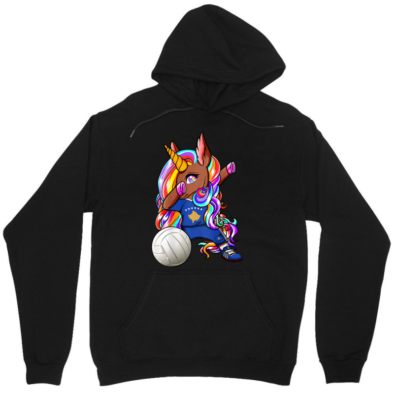 Dabbing Brown Skin Unicorn Kosovo Volleyball Fans  Unisex Hoodie | Artistshot