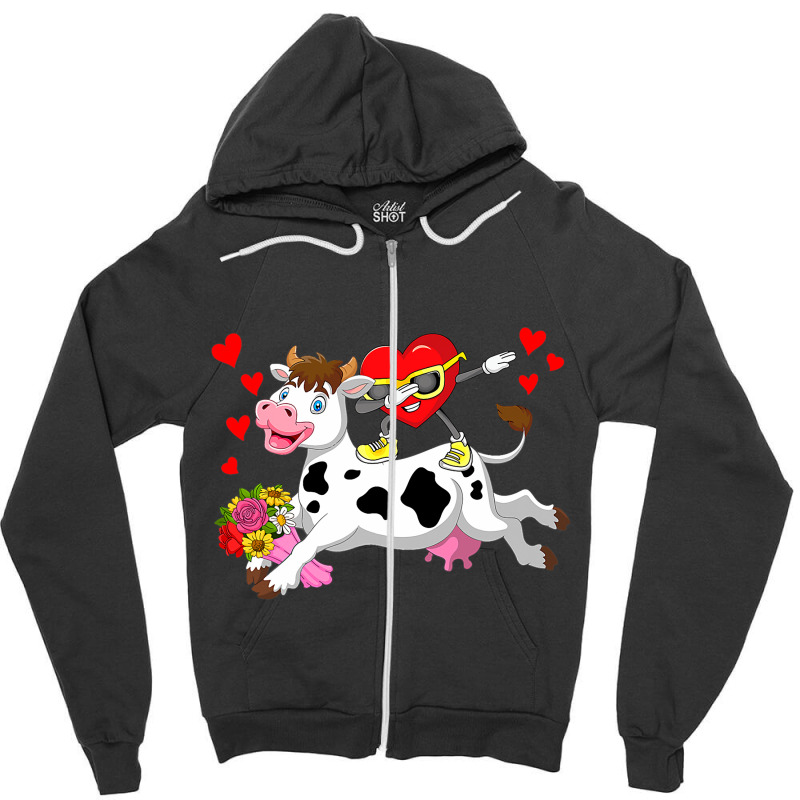 Dabbing Heart Sunglasses Riding Cow Farmer Valenti Zipper Hoodie | Artistshot