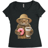 Funny Brown Cat With Coffee And Donut Women's Triblend Scoop T-shirt | Artistshot