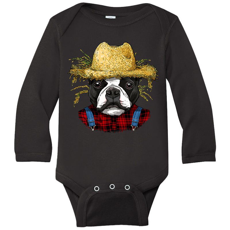 Boston Terrier Dog Farmer Farming Agriculture Pet Long Sleeve Baby Bodysuit by LoreleiRichmond | Artistshot