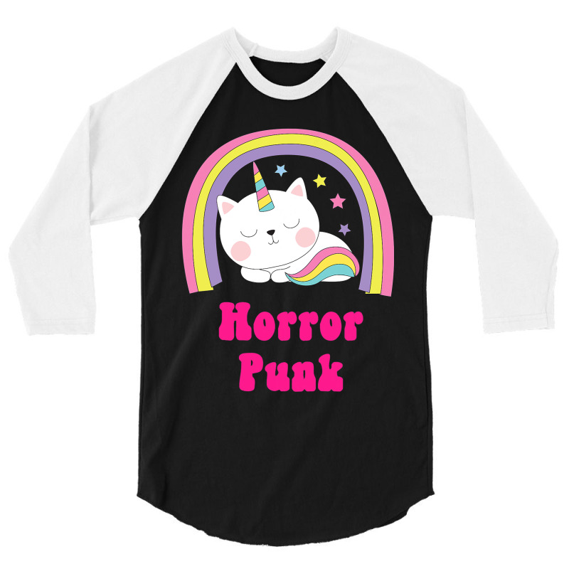 Sarcastic Retro Rainbow Music Funny Unicorn Horror 3/4 Sleeve Shirt | Artistshot