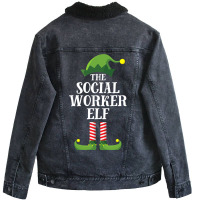 Social Worker Elf Matching Family Group Christmas  Unisex Sherpa-lined Denim Jacket | Artistshot