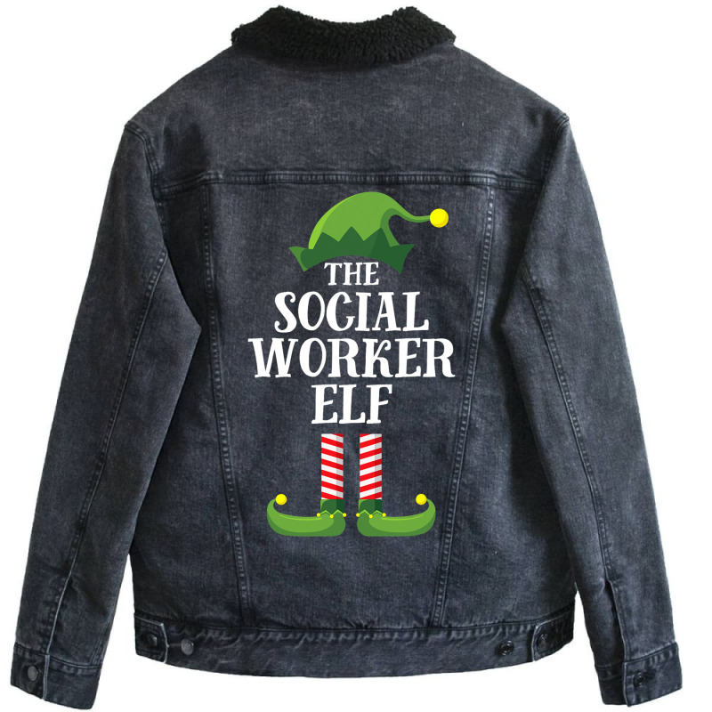 Social Worker Elf Matching Family Group Christmas  Unisex Sherpa-Lined Denim Jacket by StevieDerry | Artistshot