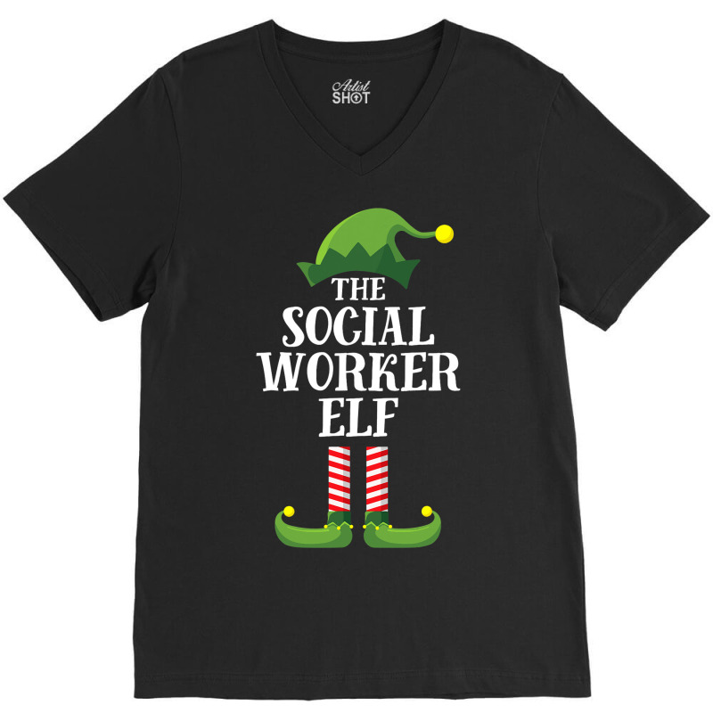 Social Worker Elf Matching Family Group Christmas  V-Neck Tee by StevieDerry | Artistshot