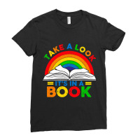 Retro Rainbow Take A Look Its In A Book Reading Bo Ladies Fitted T-shirt | Artistshot