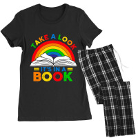 Retro Rainbow Take A Look Its In A Book Reading Bo Women's Pajamas Set | Artistshot