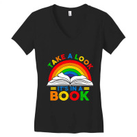 Retro Rainbow Take A Look Its In A Book Reading Bo Women's V-neck T-shirt | Artistshot