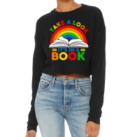 Retro Rainbow Take A Look Its In A Book Reading Bo Cropped Sweater | Artistshot