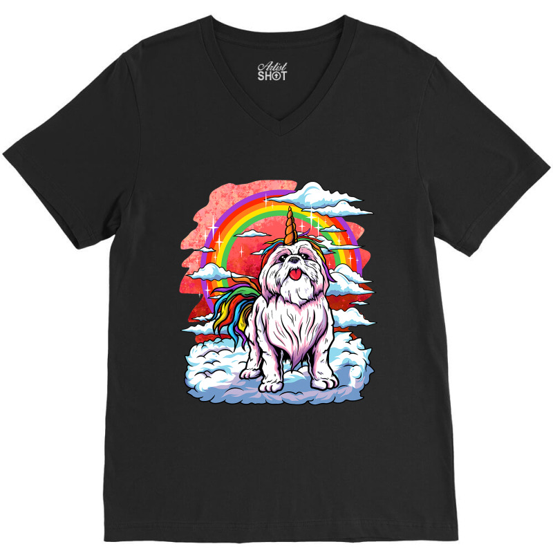 Shih Tzu Unicorn Rainbow Women Kids Girls Puppy Ow V-neck Tee | Artistshot