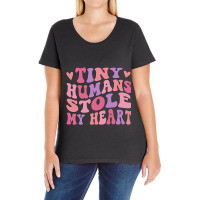 Tiny Humans Stole My Heart Valentines Day Groovy L Ladies Curvy T-shirt | Artistshot