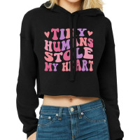 Tiny Humans Stole My Heart Valentines Day Groovy L Cropped Hoodie | Artistshot