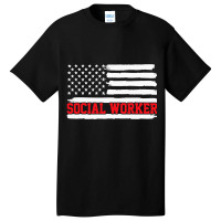 Social Worker Social Work Usa American Flag Gift Basic T-shirt | Artistshot