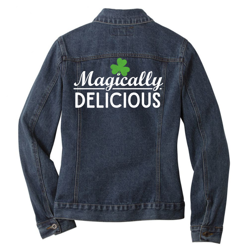 St Patricks Day Magically Delicious Green Clover Leaf Of Lucky Shamroc Ladies Denim Jacket by EdahArt | Artistshot