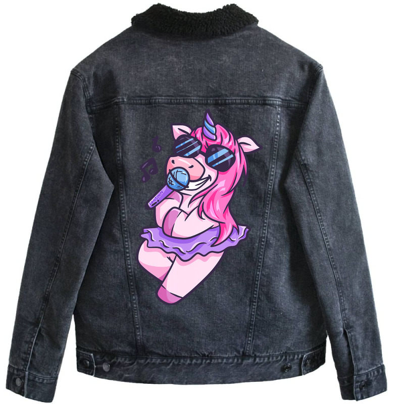 Unicorn Girl Sings A Song Karaoke Music Unicorn Unisex Sherpa-lined Denim Jacket | Artistshot