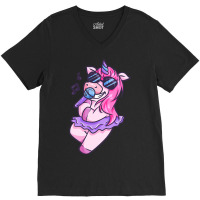 Unicorn Girl Sings A Song Karaoke Music Unicorn V-neck Tee | Artistshot