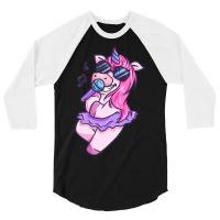 Unicorn Girl Sings A Song Karaoke Music Unicorn 3/4 Sleeve Shirt | Artistshot