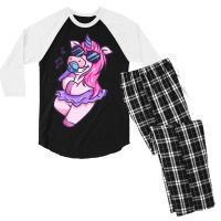 Unicorn Girl Sings A Song Karaoke Music Unicorn Men's 3/4 Sleeve Pajama Set | Artistshot