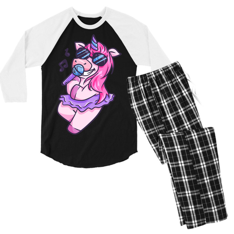 Unicorn Girl Sings A Song Karaoke Music Unicorn Men's 3/4 Sleeve Pajama Set | Artistshot