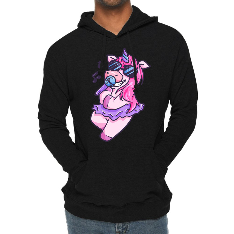 Unicorn Girl Sings A Song Karaoke Music Unicorn Lightweight Hoodie | Artistshot