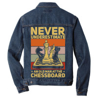 Chess Grandmaster An Old Man At The Chessboard Men Denim Jacket | Artistshot