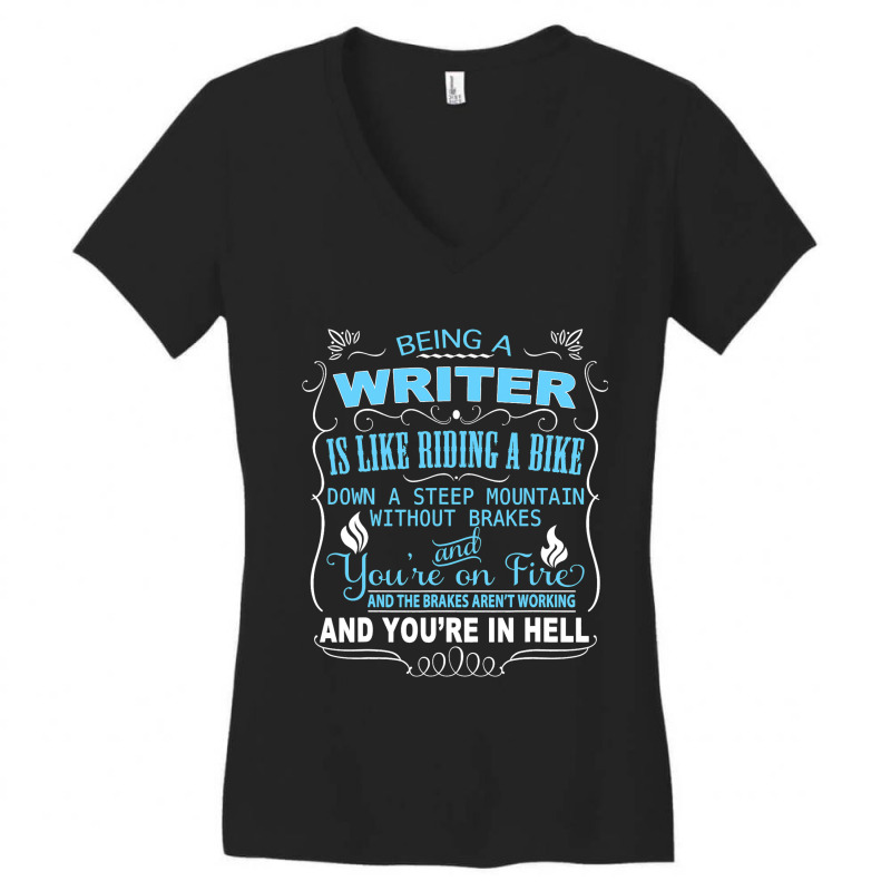 Funny Being A Writer Is Like Riding A Bike Women's V-Neck T-Shirt by KamariSalisbur | Artistshot