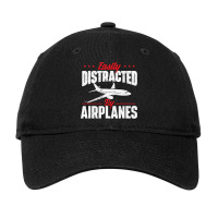 Easily Distracted By Airplanes Aircraft Fan Airlin Adjustable Cap | Artistshot