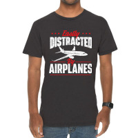 Easily Distracted By Airplanes Aircraft Fan Airlin Vintage T-shirt | Artistshot