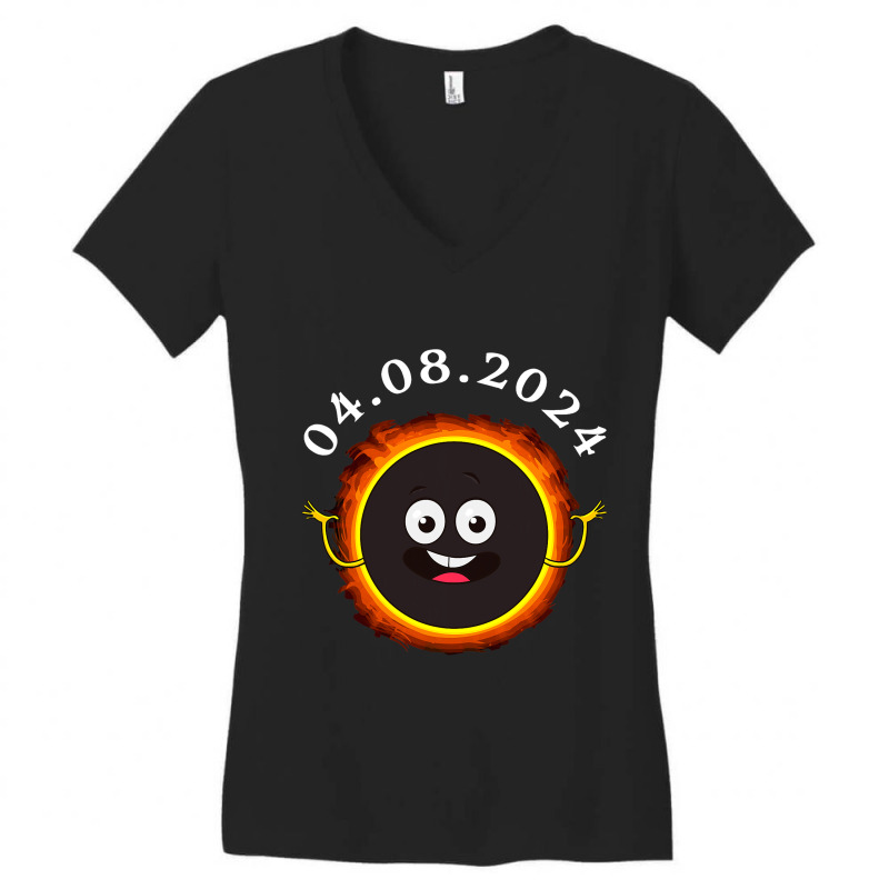 Fun Total Solar Eclipse 2024 Usa Totality Moon Cha Women's V-Neck T-Shirt by MadalynRatliff | Artistshot