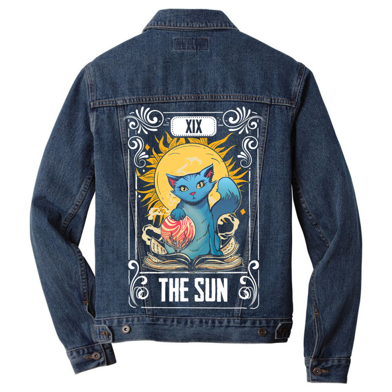 Tarot Card Gothic Astrology Occult The Sun Cat Tar Men Denim Jacket | Artistshot