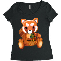 Red Panda Kawaii Cute With Tree Bonsai Relaxing Ho Women's Triblend Scoop T-shirt | Artistshot