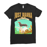 Black Tan Dachshund T  Shirt Dog Owner, Just Wanna Pet My Black & Tan Ladies Fitted T-shirt | Artistshot