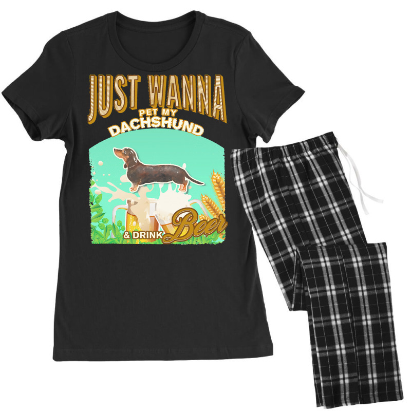 Black Tan Dachshund T  Shirt Dog Owner, Just Wanna Pet My Black & Tan Women's Pajamas Set by carley82214 | Artistshot