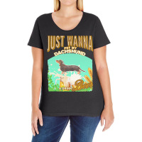 Black Tan Dachshund T  Shirt Dog Owner, Just Wanna Pet My Black & Tan Ladies Curvy T-shirt | Artistshot