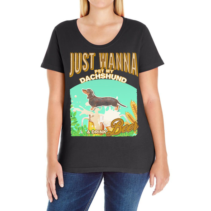 Black Tan Dachshund T  Shirt Dog Owner, Just Wanna Pet My Black & Tan Ladies Curvy T-Shirt by carley82214 | Artistshot