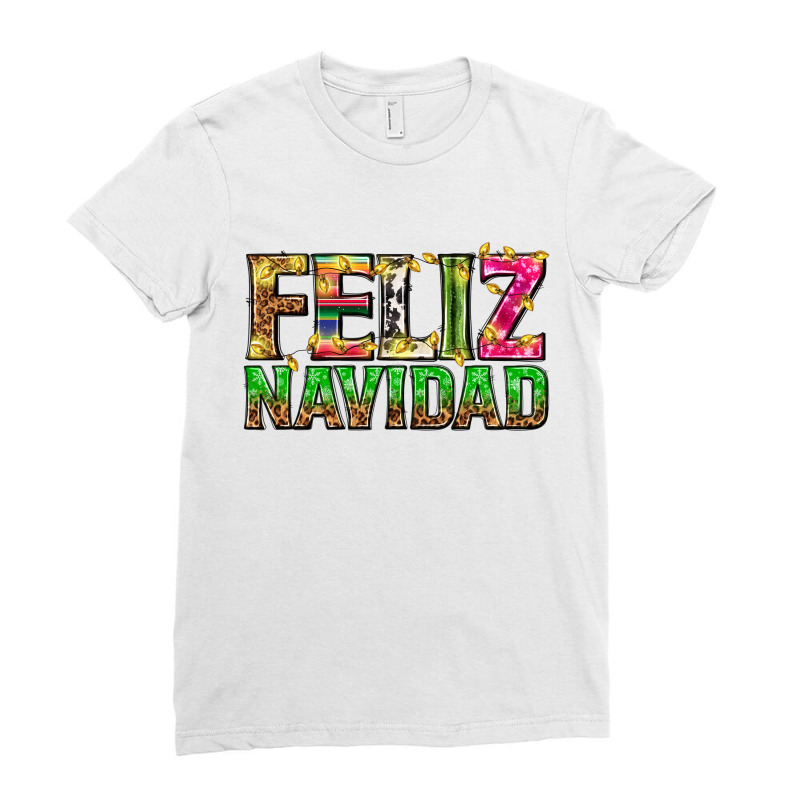 Feliz Navidad With Pattern Ladies Fitted T-Shirt by enoddigitalart@gmail.com | Artistshot