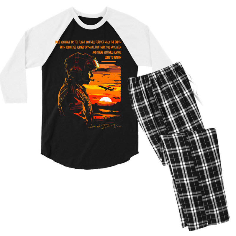 Pilot Aviation Airplane Airline Helicopter Jet And Men's 3/4 Sleeve Pajama Set | Artistshot