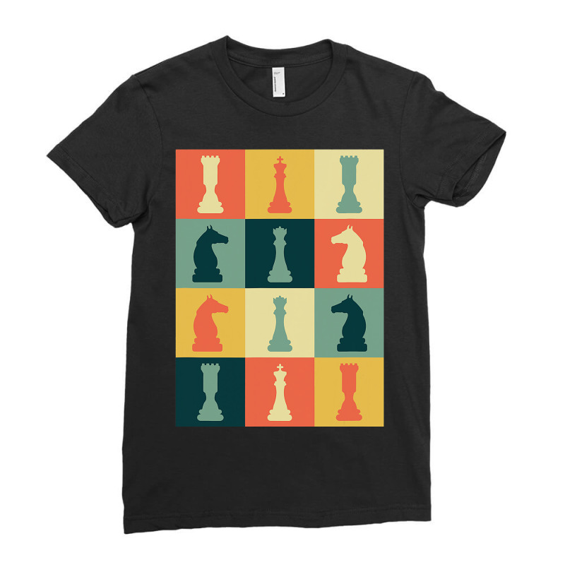 Retro Chess Pieces Vintage Board Game Grandmaster  Ladies Fitted T-shirt | Artistshot