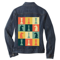 Retro Chess Pieces Vintage Board Game Grandmaster  Ladies Denim Jacket | Artistshot