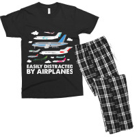 Pilot Shirt Easily Distracted By Airplanes Aviatio Men's T-shirt Pajama Set | Artistshot