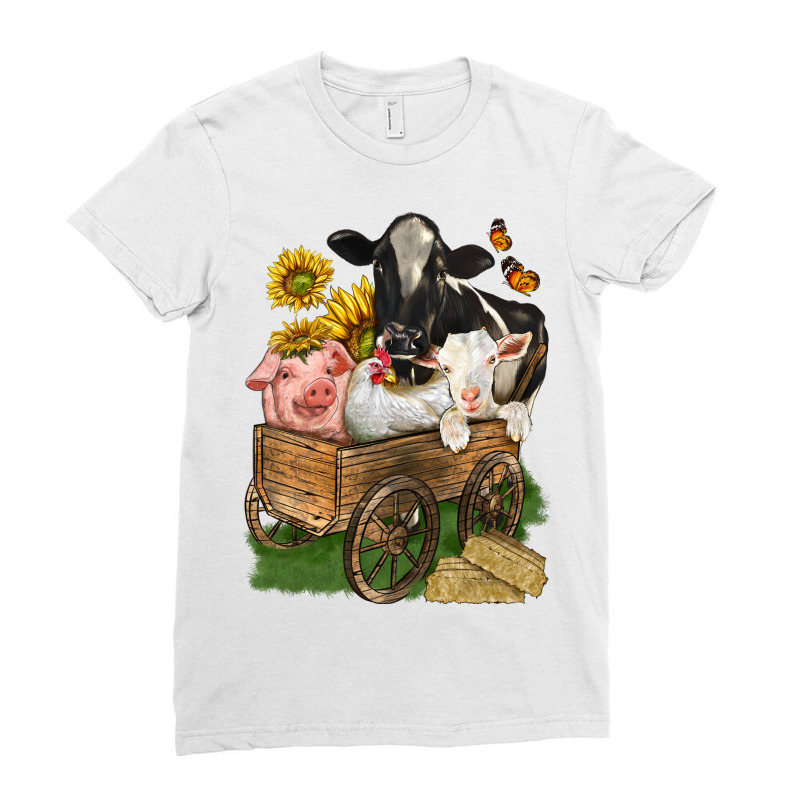 Farm Animals Wagon Ladies Fitted T-Shirt by enoddigitalart@gmail.com | Artistshot