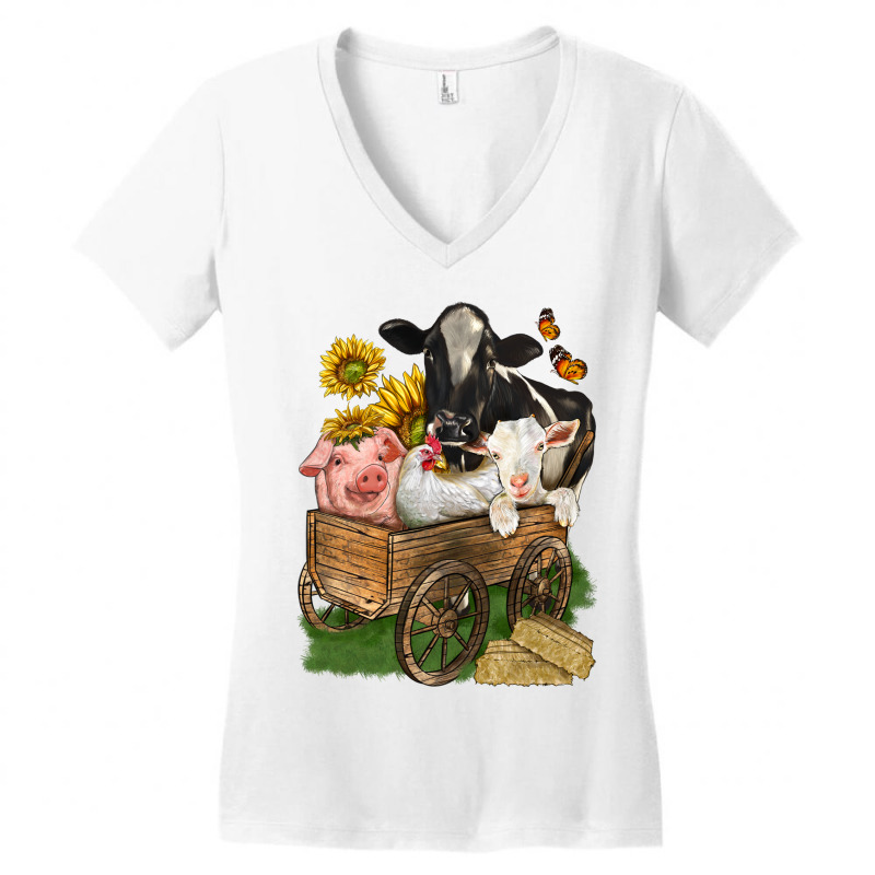 Farm Animals Wagon Women's V-Neck T-Shirt by enoddigitalart@gmail.com | Artistshot