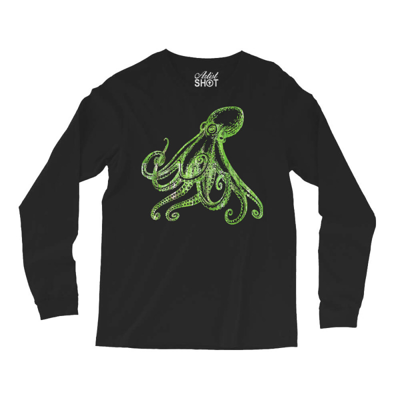 Octopus Artwork T  Shirtoctopus Drawing With Gren Color Gift Idea T  S Long Sleeve Shirts | Artistshot