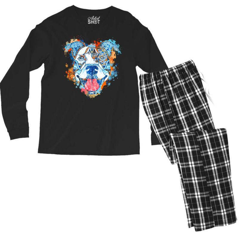 Pitbull T  Shirt Pitbull Watercolor Zentangle, Colorful Dog T  Shirt Men's Long Sleeve Pajama Set | Artistshot