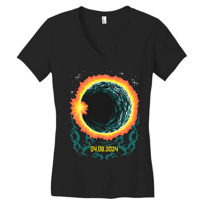 Total Partial Eclipse 2024 April 08 Usa American T Women's V-Neck T-Shirt by MarquisGoldsmith | Artistshot