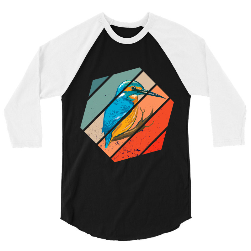 Vintage Retro Hexagon Birding Bird Watching Kingfi 3/4 Sleeve Shirt | Artistshot