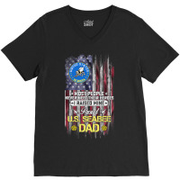 Usa Flag Proud Us Seabee Veteran Dad I Raised Mine V-neck Tee | Artistshot