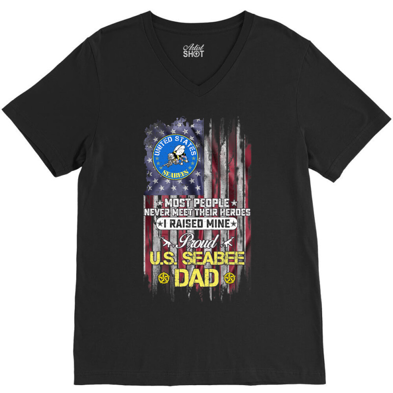 Usa Flag Proud Us Seabee Veteran Dad I Raised Mine V-neck Tee | Artistshot